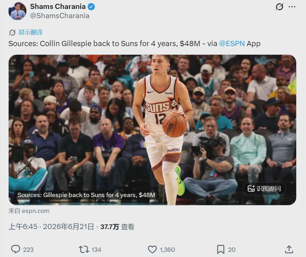 断腿重伤！正式续约！落选秀签下4800万大合同